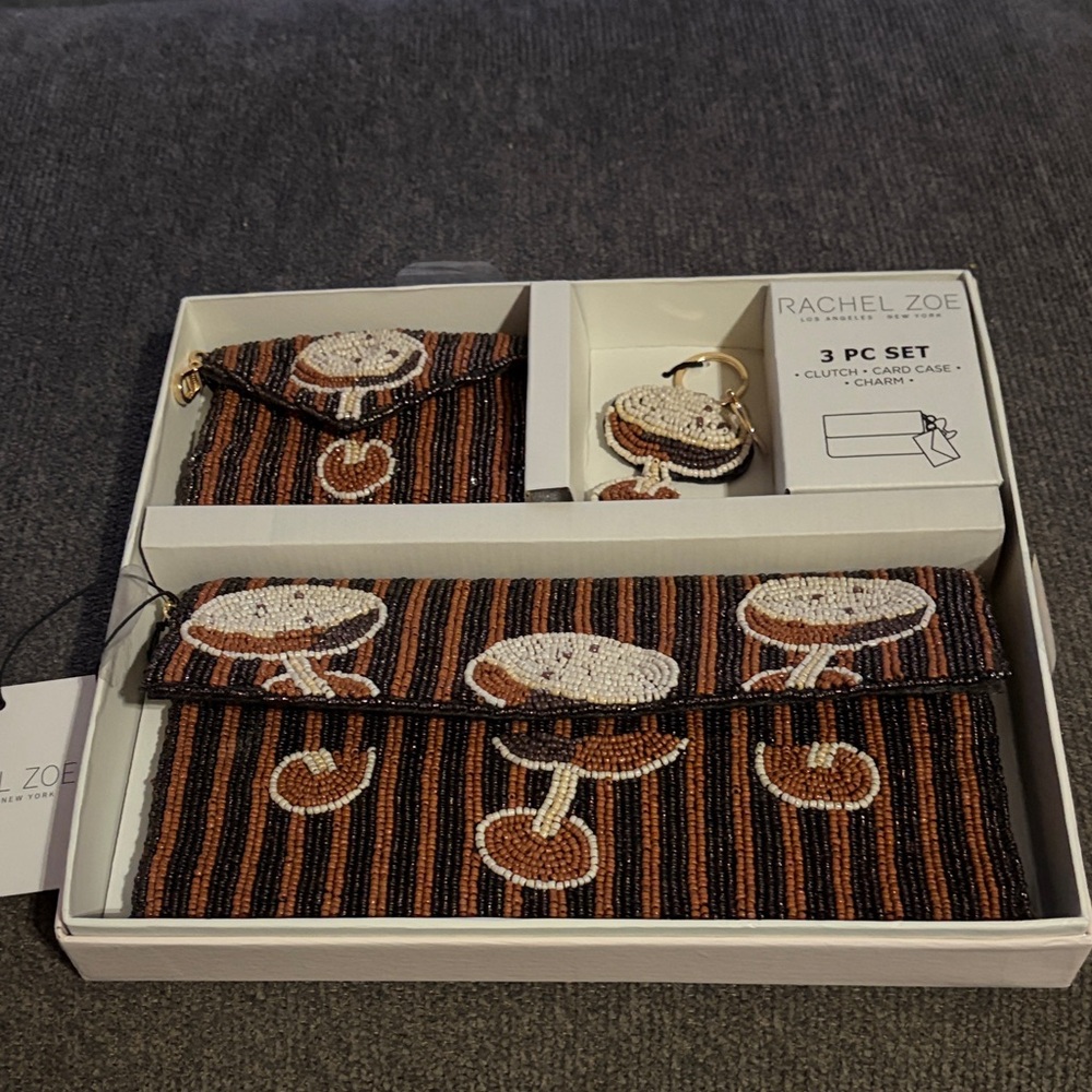 Rachel Zoe Beaded Clutch Set with Espresso  Martini Design